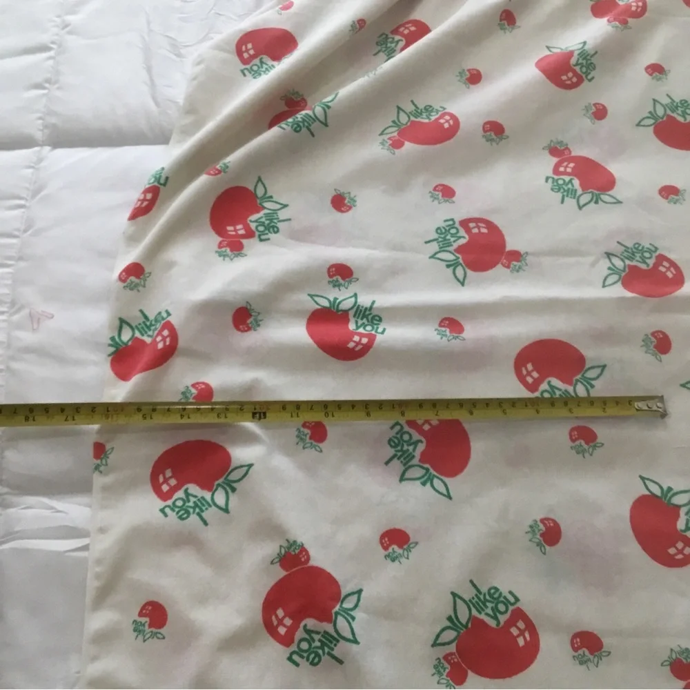Sears Twin Top Sheet I LIKE YOU Apple Vintage 1974 67 x 94” MFG FLAW